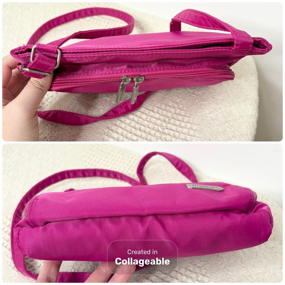 Travelon Hot Pink Crossbody Bag Lightweight Nylon Travel Purse - Picture 5 of 9